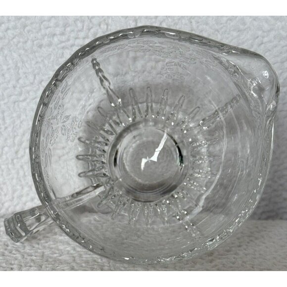 New Martinsville Glass Creamer Sugar Bowl Set Etched Flower Basket Wing Handles - Picture 5 of 13
